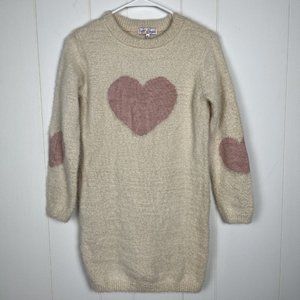 Petit Bonbon Girls Sweater Dress 10 Cream Pink Heart Fuzzy Long Sleeve